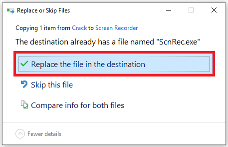 پیام جایگزینی فایل ها جایگزینی فایل ها