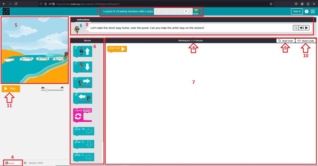 محیط برنامه نویسی سایت code.org