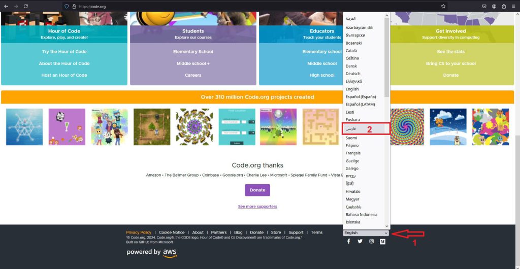 فارسی کردن سایت code.org روش دوم