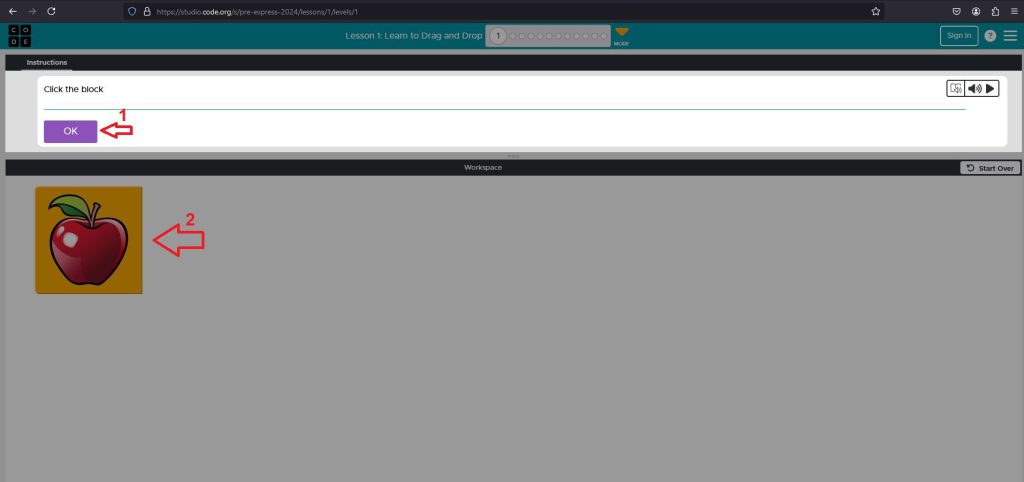 سطح اول کلیک کردن روی سیب