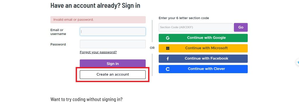 ساخت یک حساب کاربری در سایت code.org