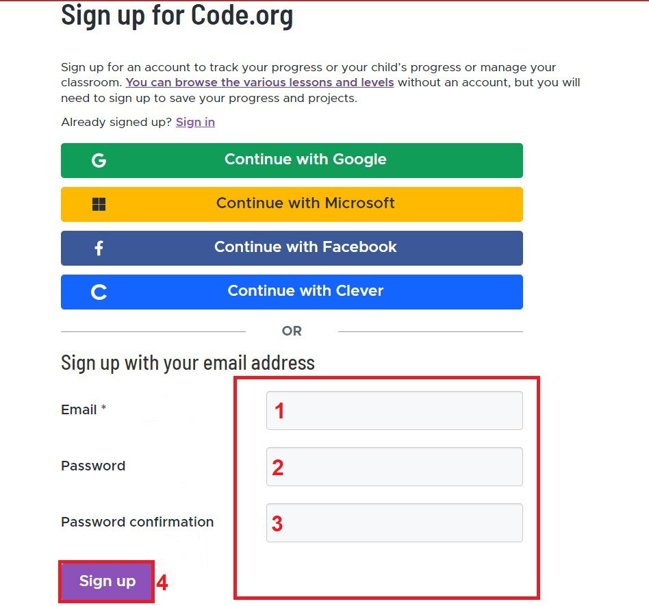 پر کردن اطلاعات مورد نیاز برای ثبت نام در code.org
