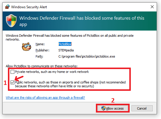پیام فایروال ویندوز
